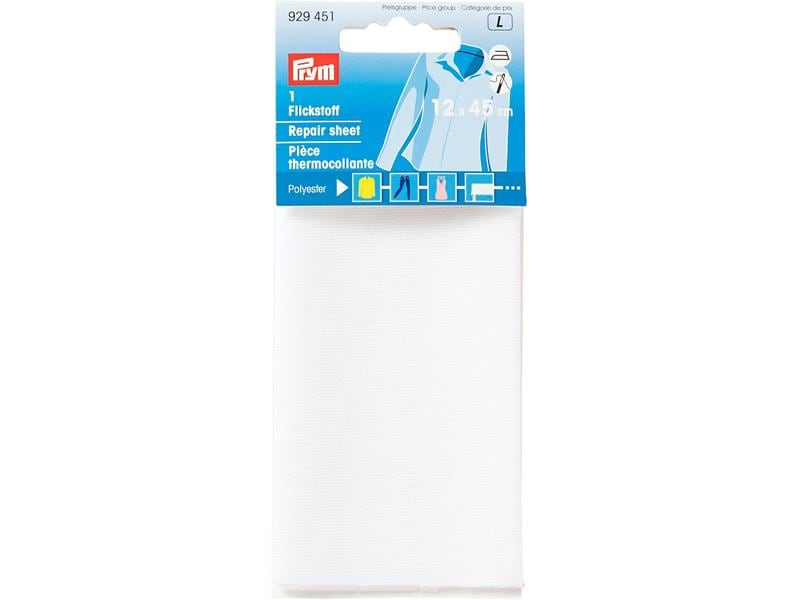 Prym Flickstoff 12 x 45 cm aufbügelbar, Weiss Aufbügelbares Stoff aus Polyester