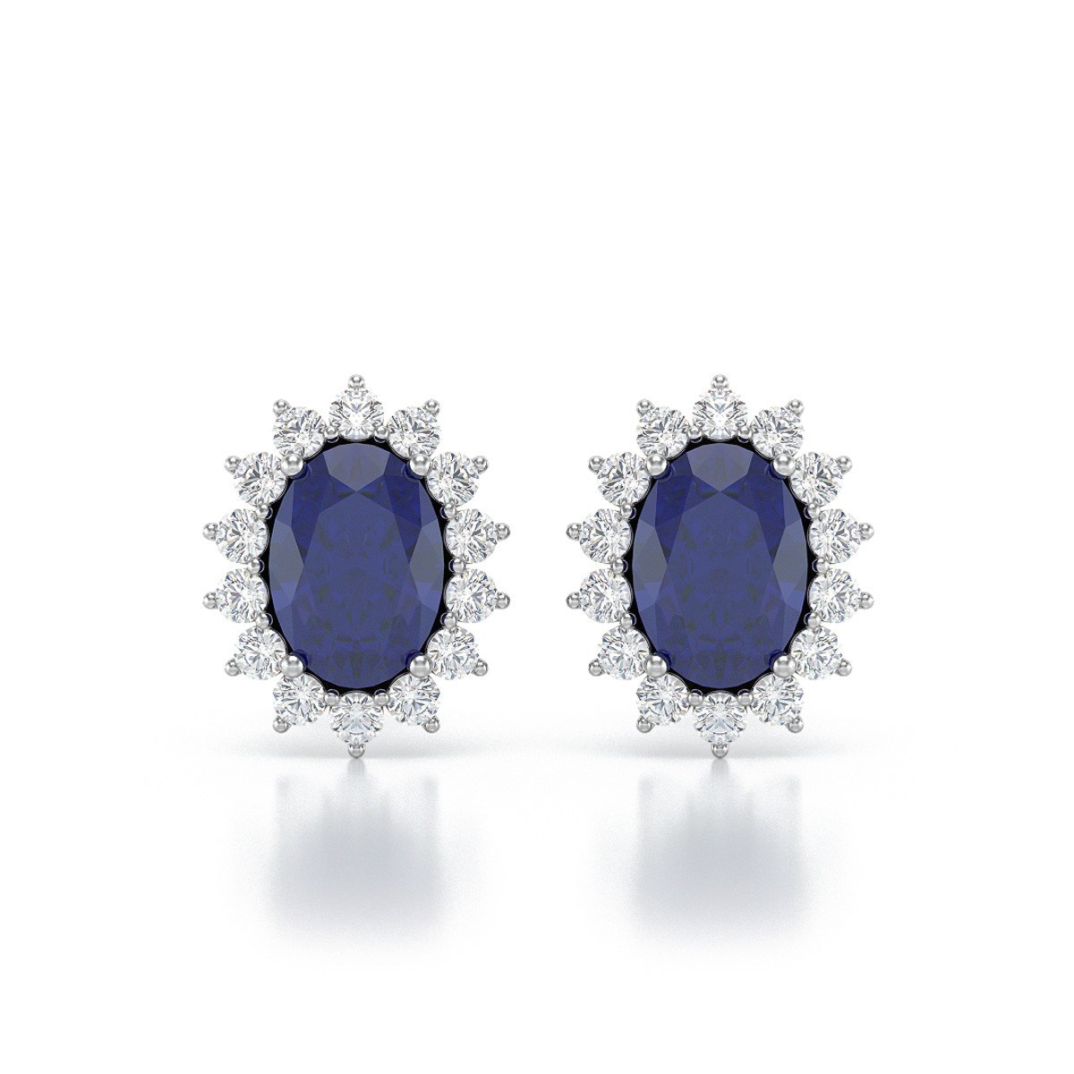 Boucles d'oreilles ADEN Or 585 Blanc et Saphir Forme Marquise 2.25grs