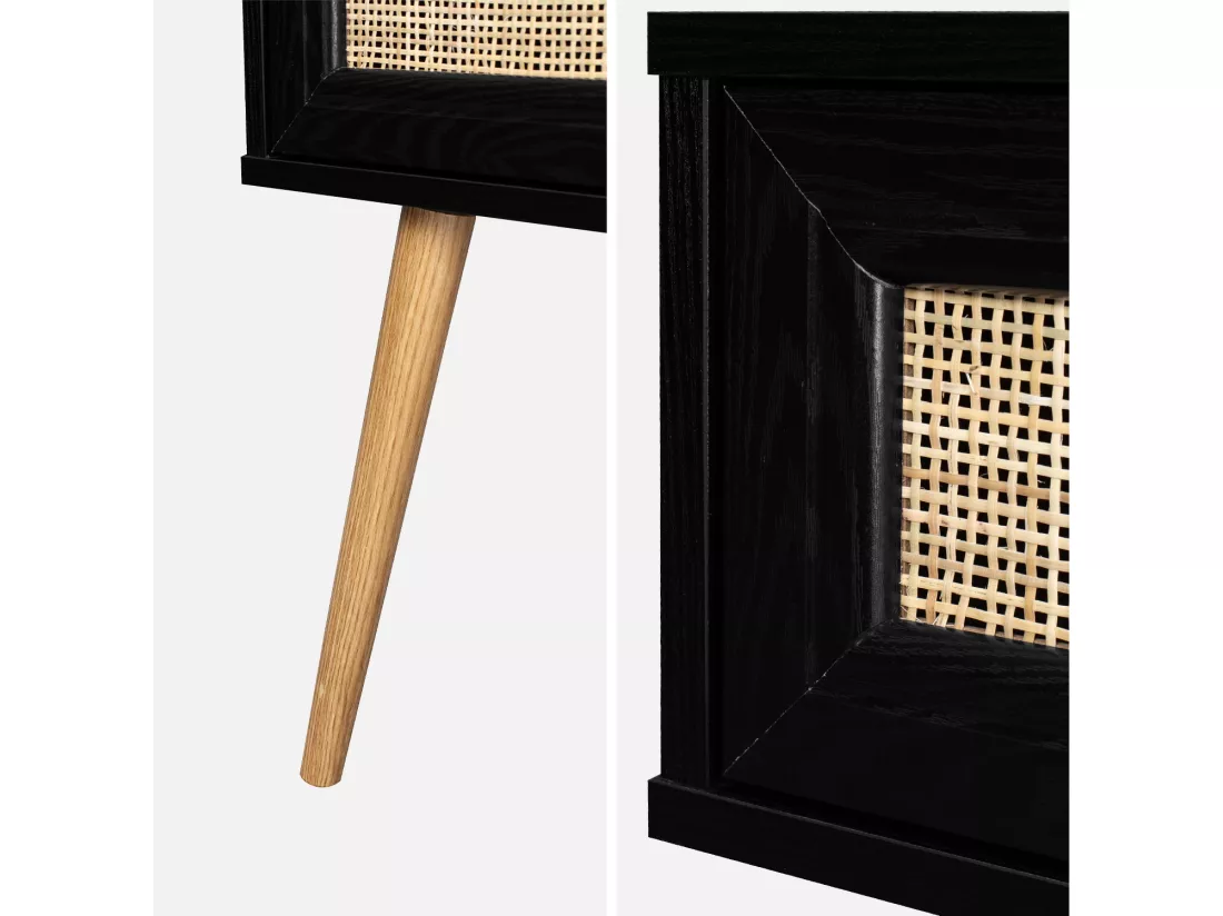 Lot de 2 tables de chevet effet bois noir et cannage avec 1 tiroir