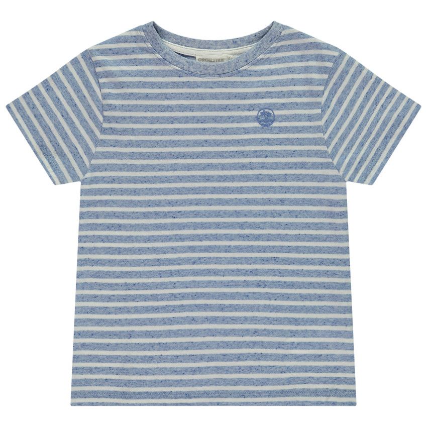 T-shirt manches courtes rayées avec print fantaisie pour garçon - Bleu moyen
