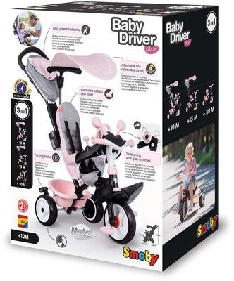 Smoby Trehjulssykkel Baby Driver Plus, Pink
