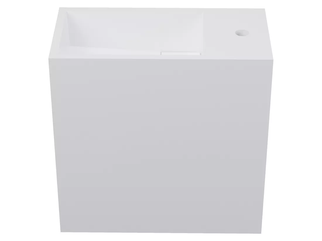 Lave main suspendu blanc en solid surface avec niche - Robinetterie à droite - 40 cm - PUMORI