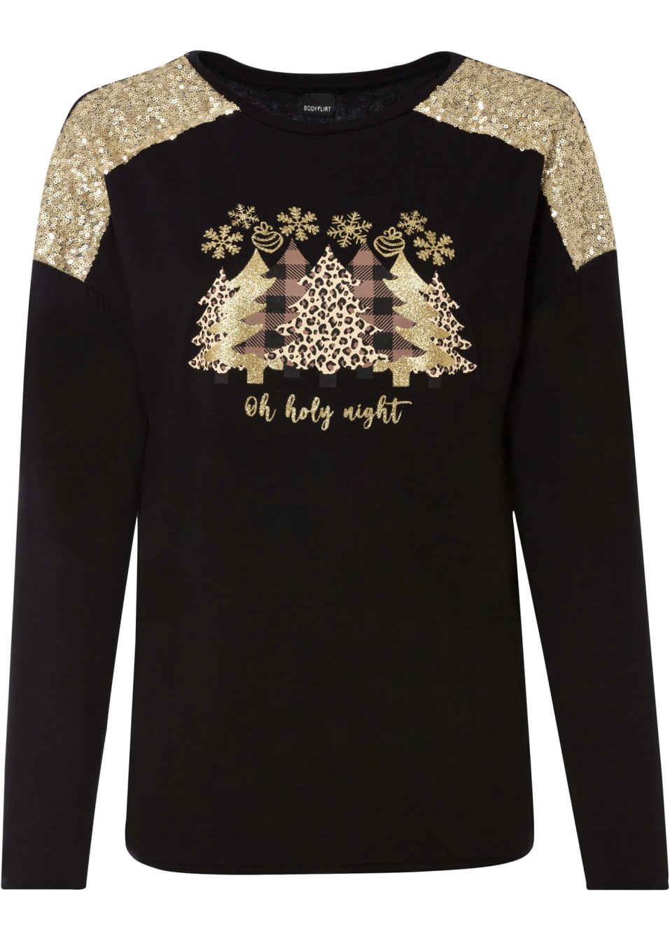 T-shirt manches longues oversize avec motif de Noël et jolies paillettes