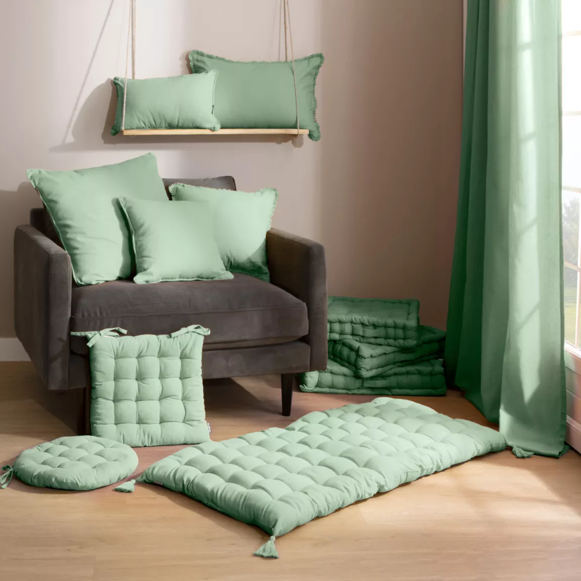 Coussin de sol coton (40 x 40 cm) Pixel Vert menthe