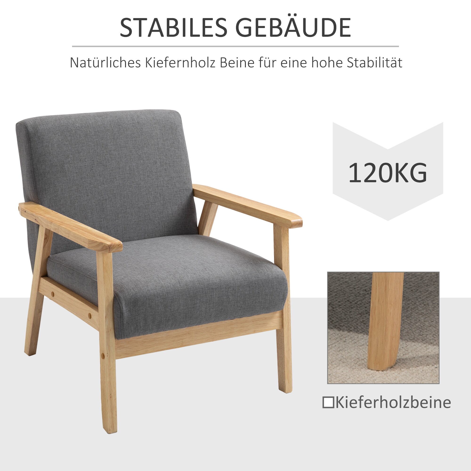 HOMCOM Sessel mit A-förmigen Beine grau 64L x 70B x 72H cm
