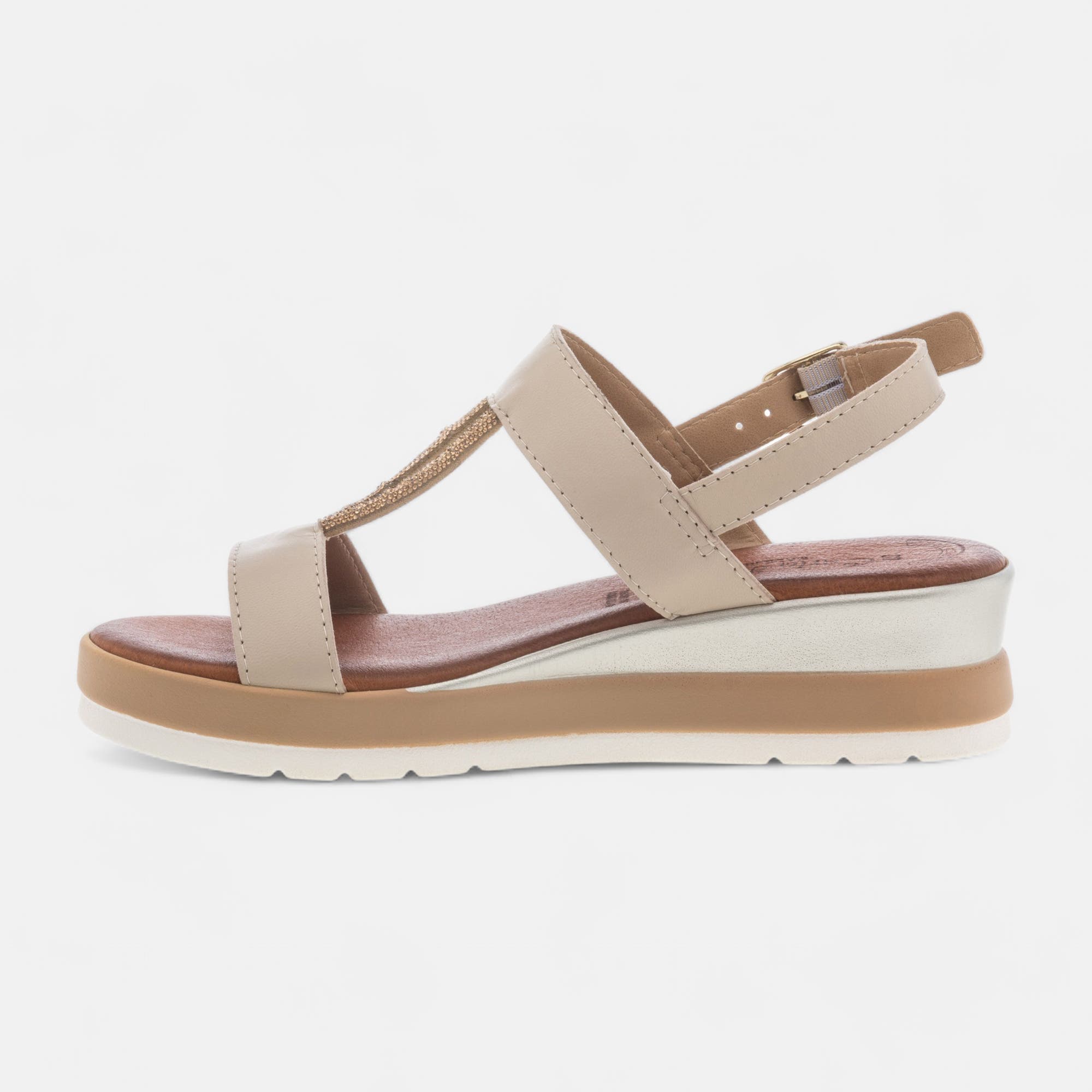 Sandales à talon compensé Femme en cuir beige