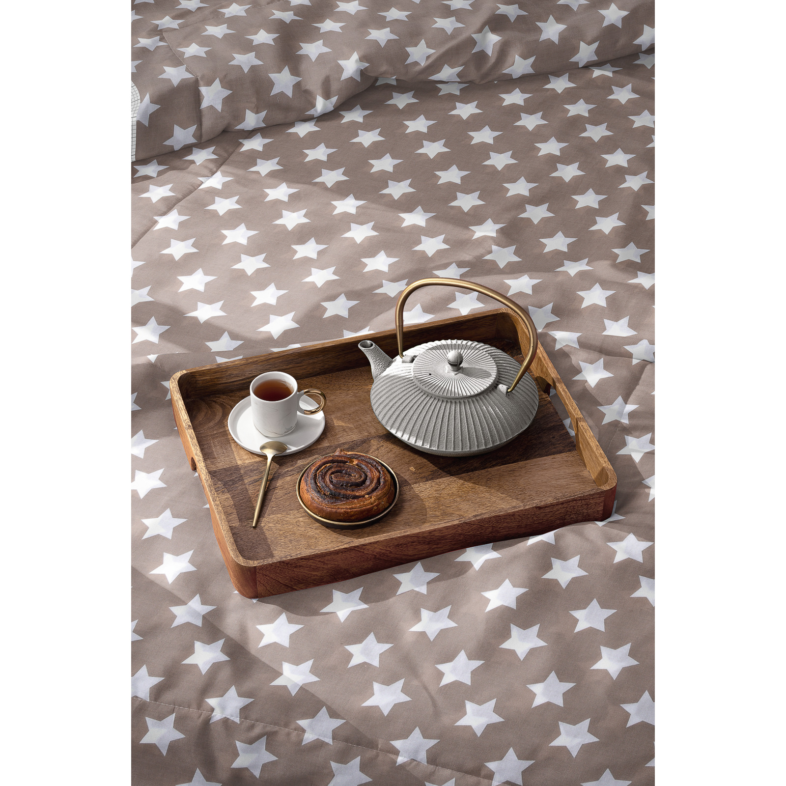 Bettwäsche Renforcé Sterne beige 200x210 2x65x65 Bettanzug Fra