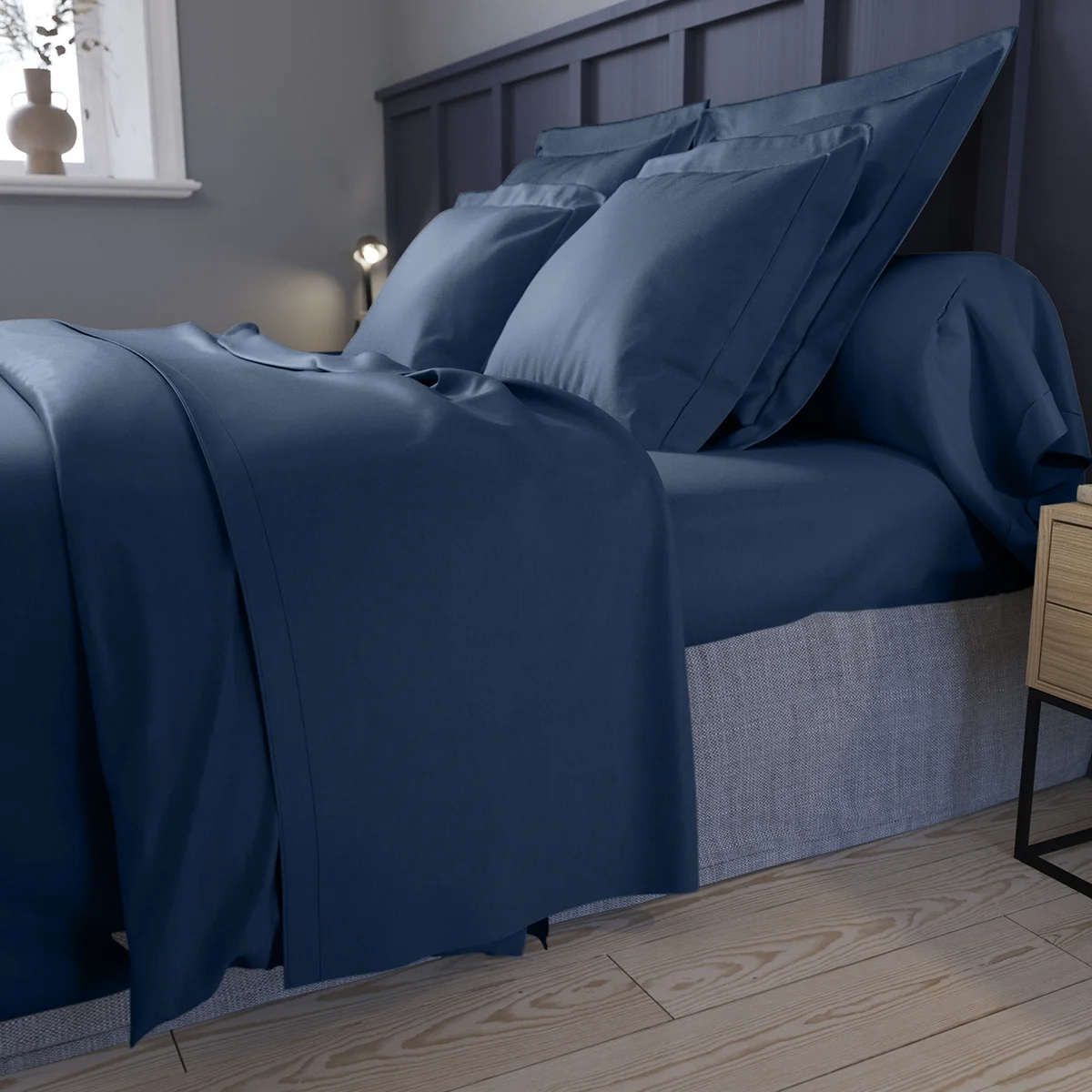 Taie d'oreiller Partition Satin de coton Coloris Marine