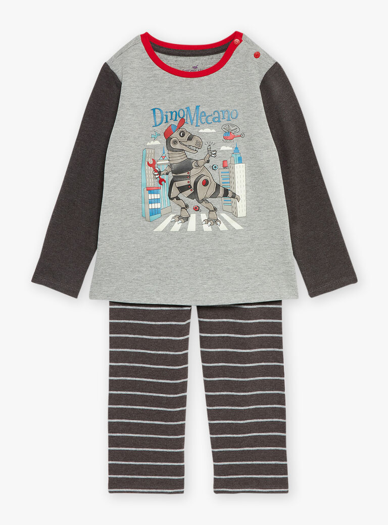 Pyjama gris chiné en molleton gratté et jersey