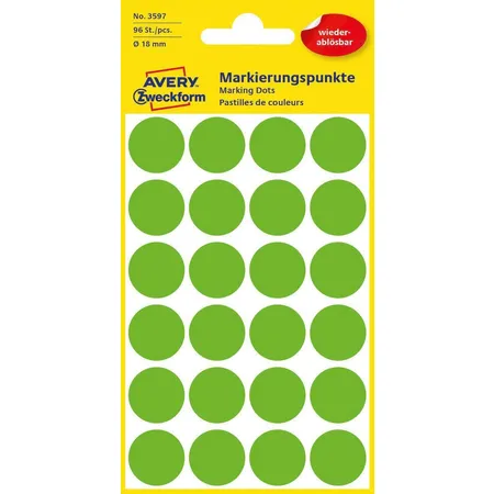 Avery Zweckform 3597 Markierungspunkte Ø 18 mm, 4 Bogen/96 Etiketten, grün