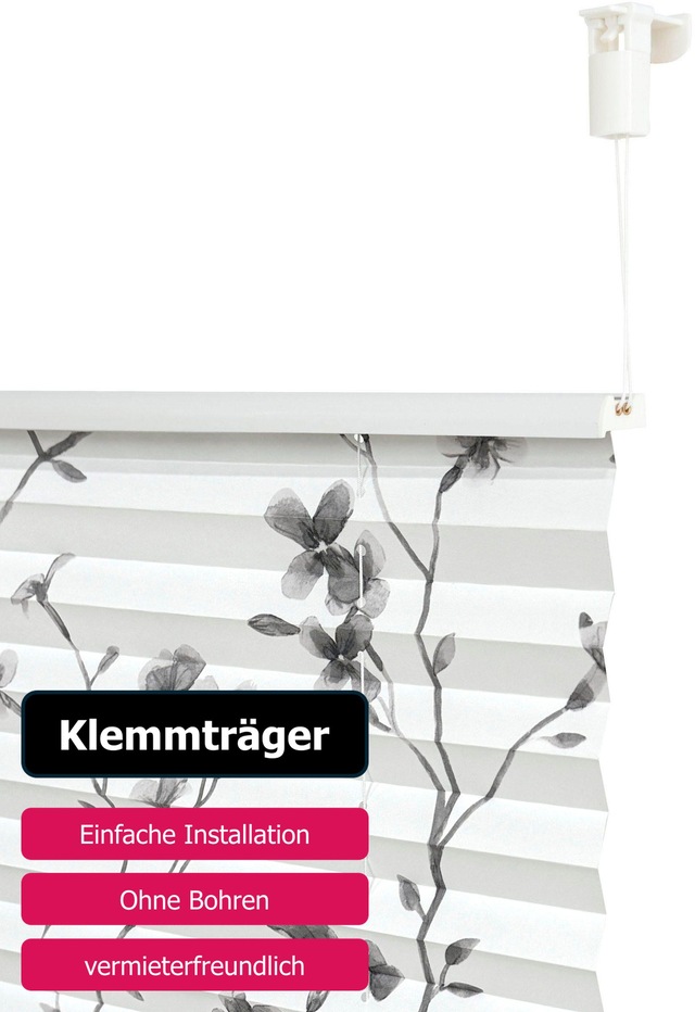 my home Plissee »MINNA« Lichtschutz ohne Bohren verspannt im Fixmass mit Floralem Print, Klemmträger NEUHEIT!