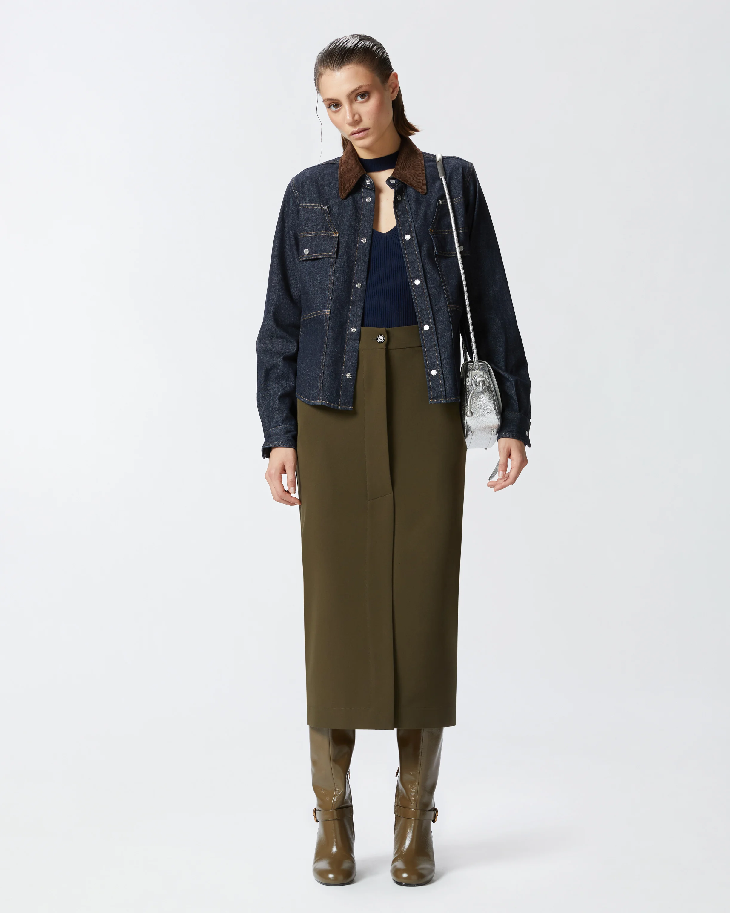 Chemise avec col en velours milleraies | Bleu