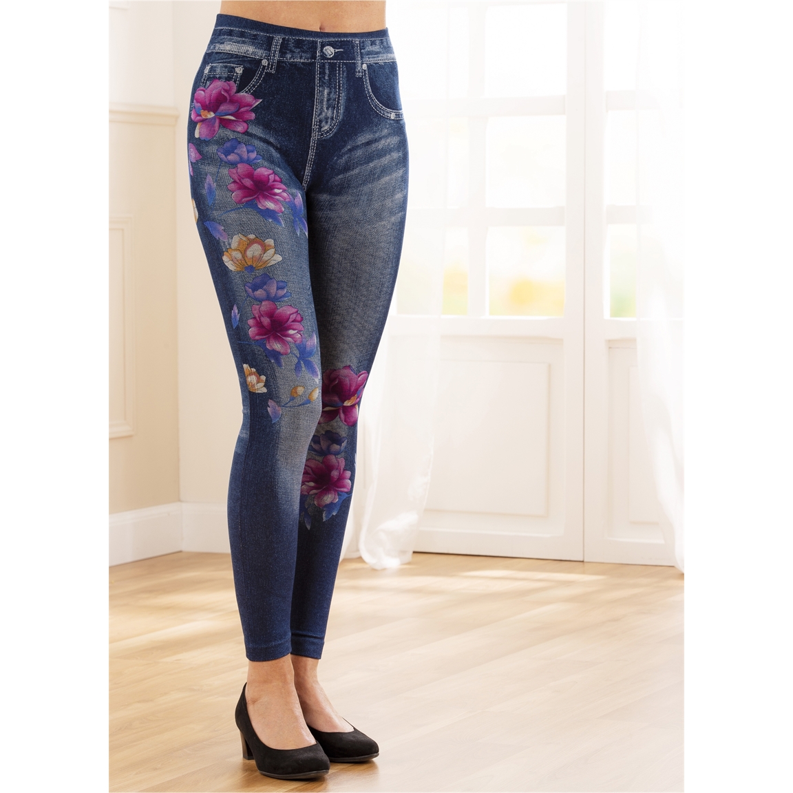 Jegging taille haute imprimé bleu S/M