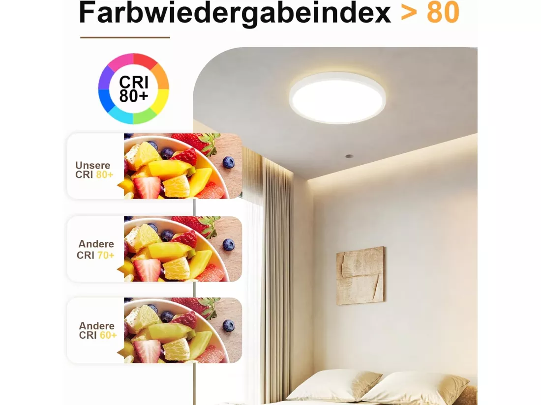 NETTLIFE Plafonnier LED plafonnier salle de bain Ø30cm lampe de chambre rond blanc 24W lampe de couloir 3000K