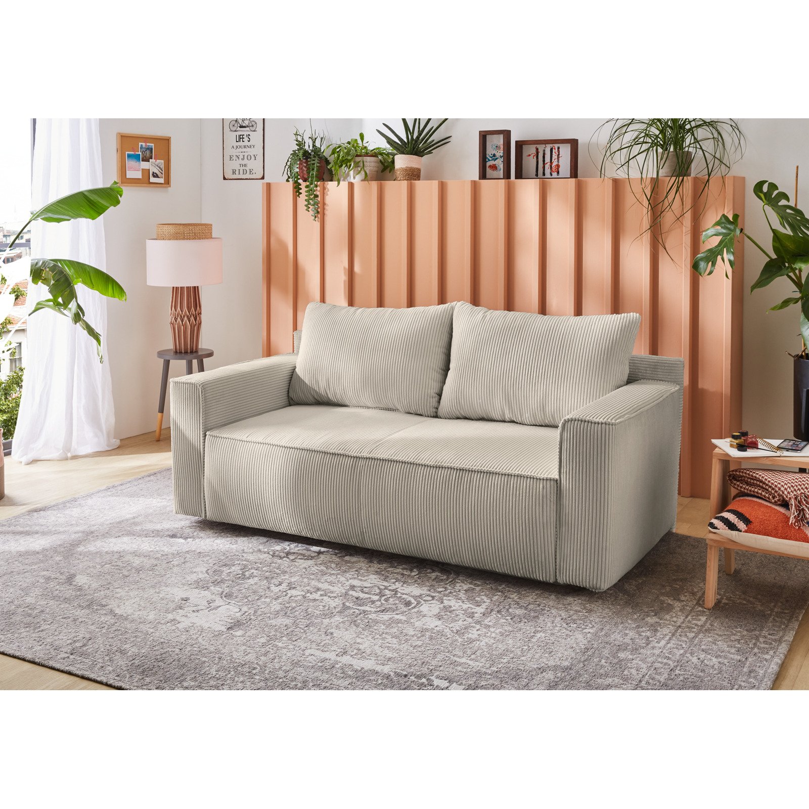 Bettsofa Tom Stoff Cord greige 82 x 200 cm