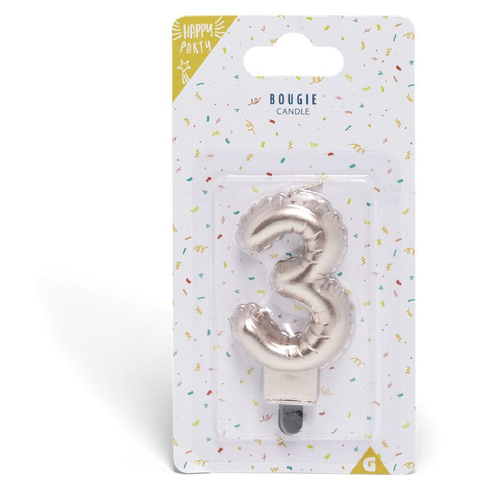 Bougie anniversaire chiffre 3 rose gold