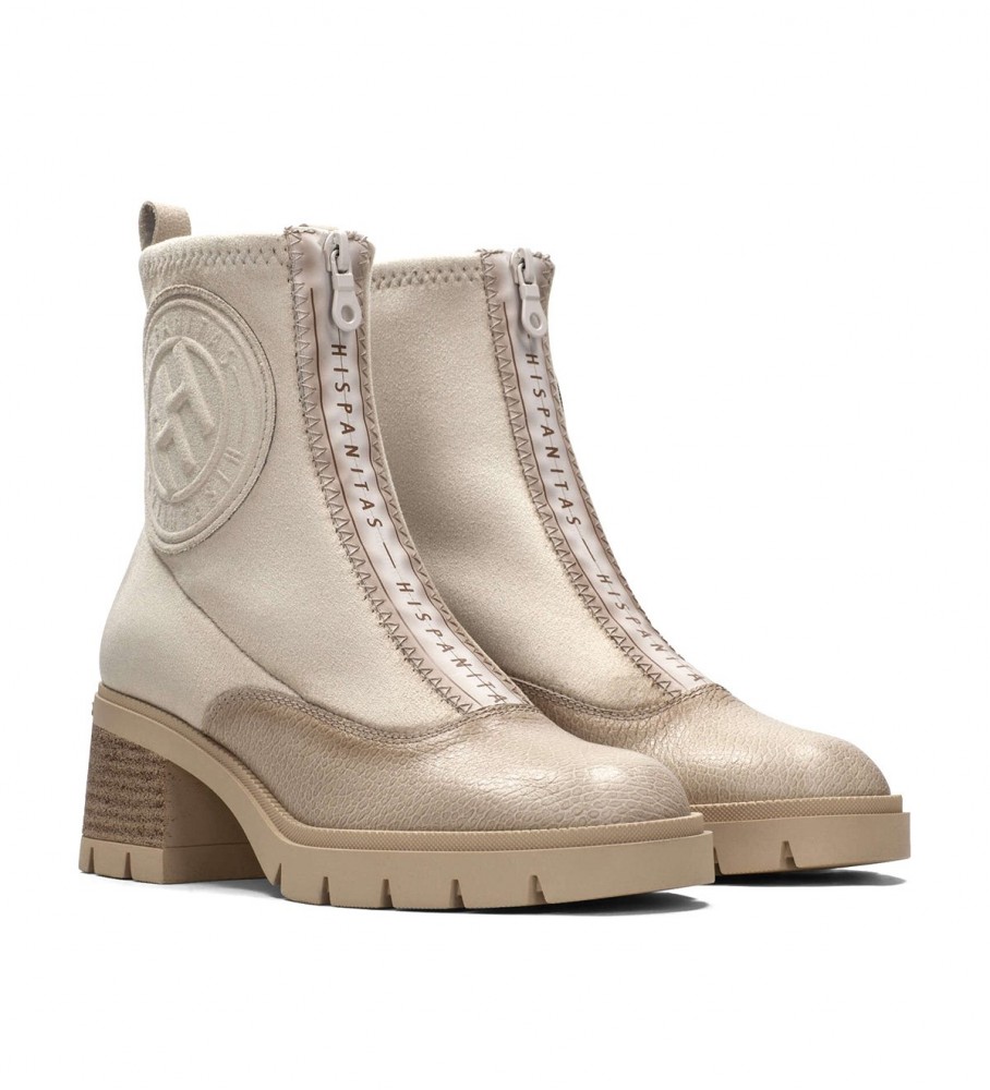 Botas de cano curto Hispanitas Everest em couro marfim - Salto de 6,5 cm -