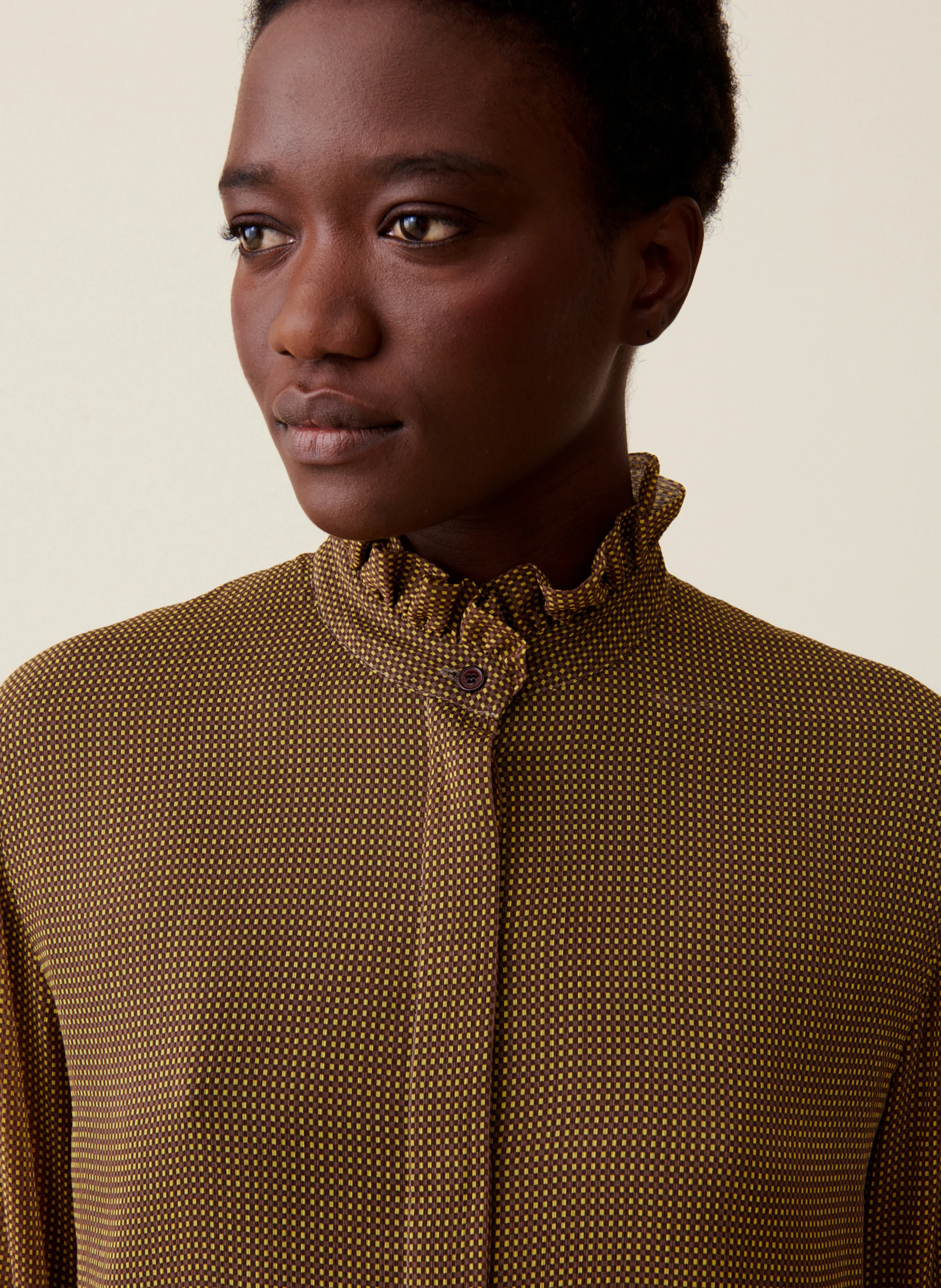 Chemise fluide à petits carreaux | Jaune
