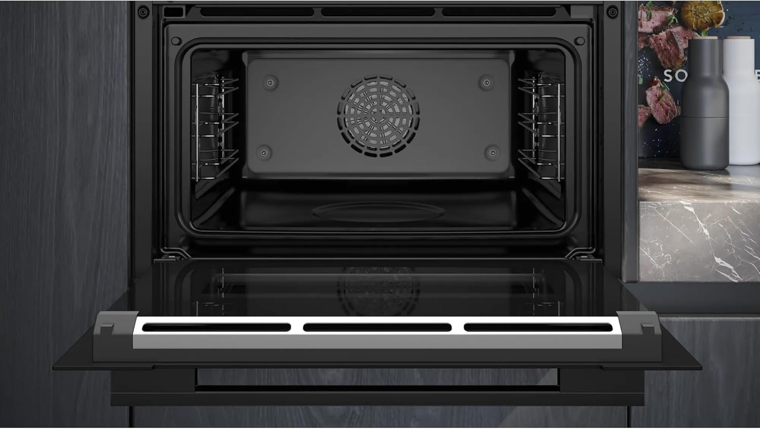 Siemens CS736G1B1, Smarter iQ700 Einbau-Kompaktdampfbackofen, 60 x 45 cm, Schwarz, Made in Germany, Dampfgaren, Hydrolyse Selbstreinigung, Touchscreen, Air Fry, 4D Heißluft, Backautomatik, Pizzastufe