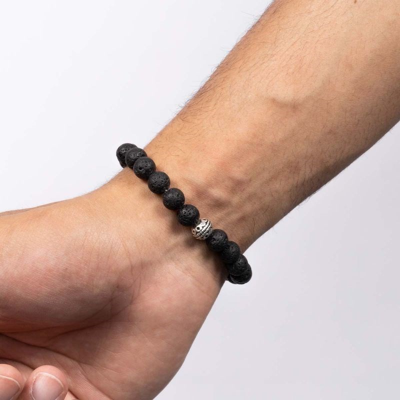 Bracelet Homme élastiqué pierres noires 