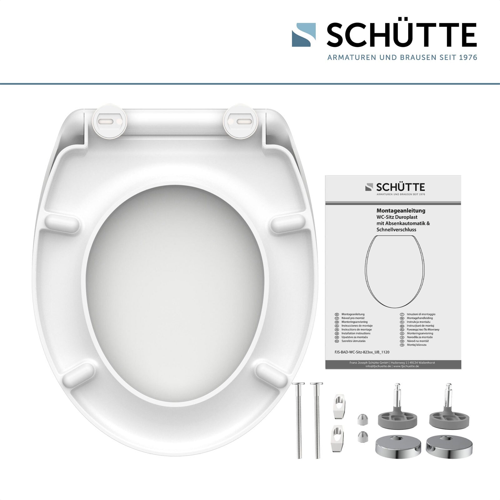 SCHÜTTE WC-Sitz Weiß Duroplast Absenkautomatik Schnellverschluss Befestigungsmaterial