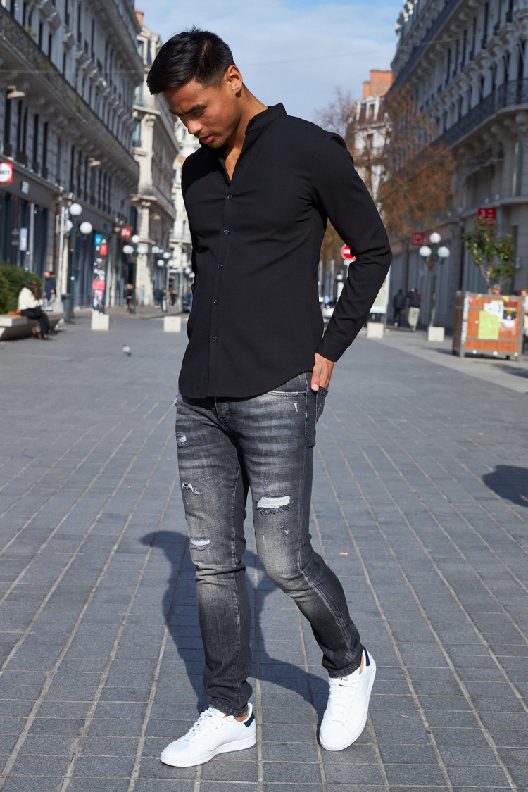 Chemise fluide texturée noire
