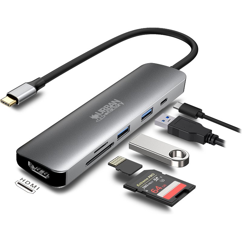 Urban Factory MHC45UF station d'accueil Avec fil USB 3.2 Gen 1 (3.1 Gen 1) Type-C Gris
