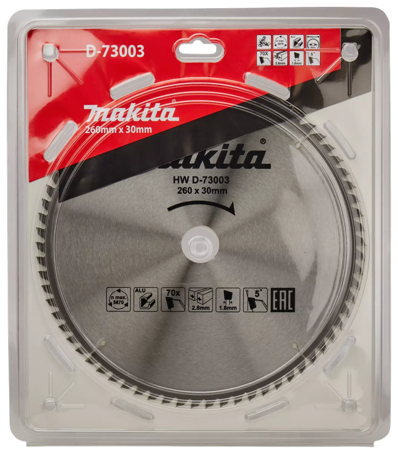 Makita D-73003 Afkortzaagblad - 260 x 30 x 70T - aluminium