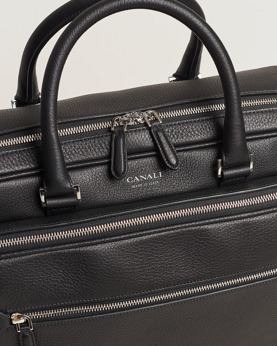 Canali Grain Leather Weekend Bag Black