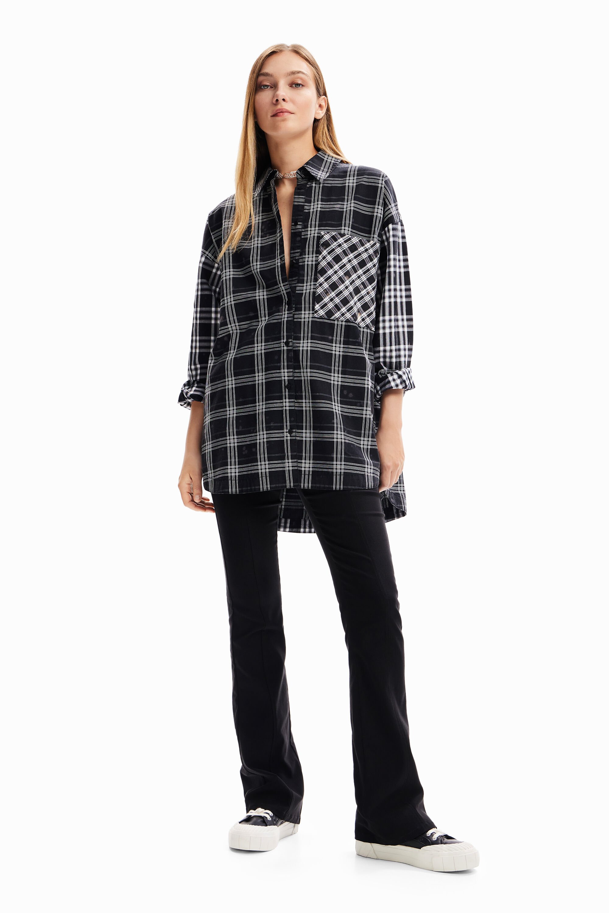 Chemise oversize patchwork carreaux
