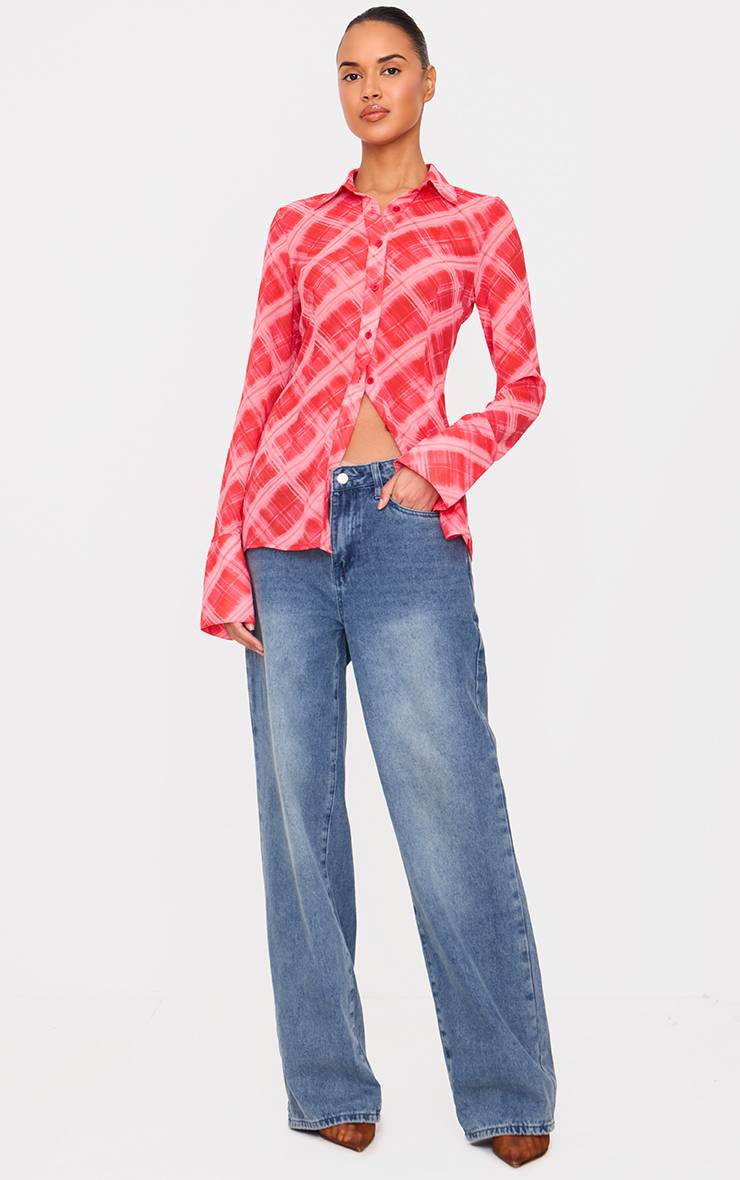 Rouge Chemise Ajustée En Mousseline
