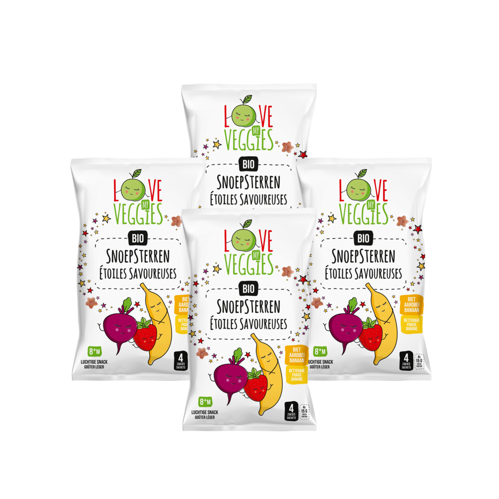 4x Love My Veggies Multipack Snoepsterren Biet Aardbei Banaan4x15 gr