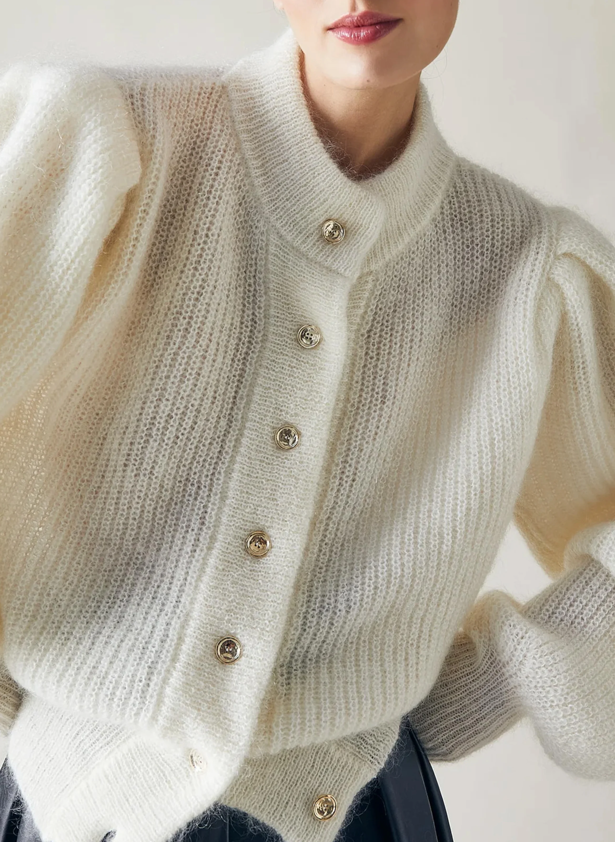 LEANDRA - Cardigan en mohair et laine mélangé | Blanc