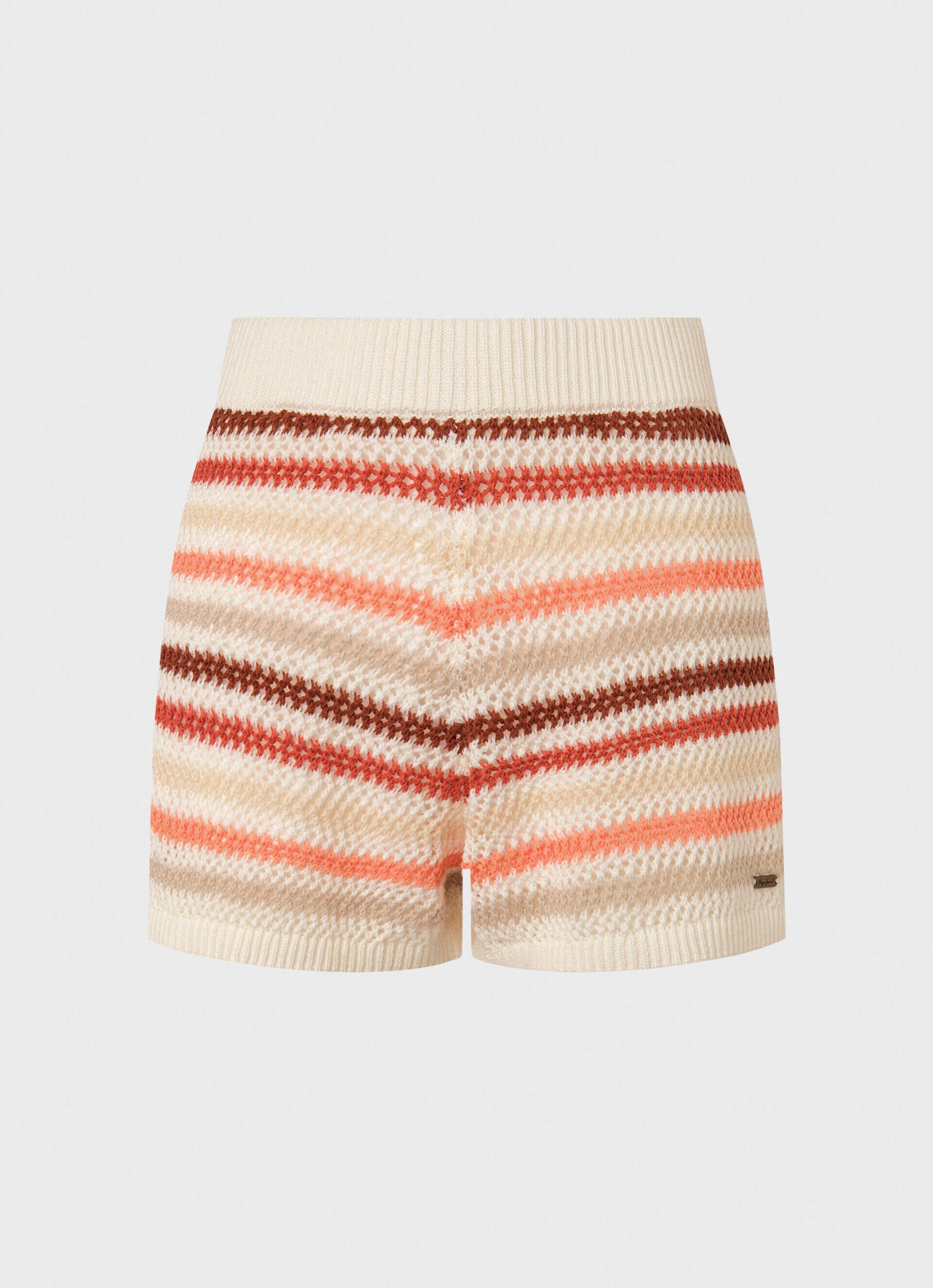 Shorts de malha com estampa listrada - multicolorido
