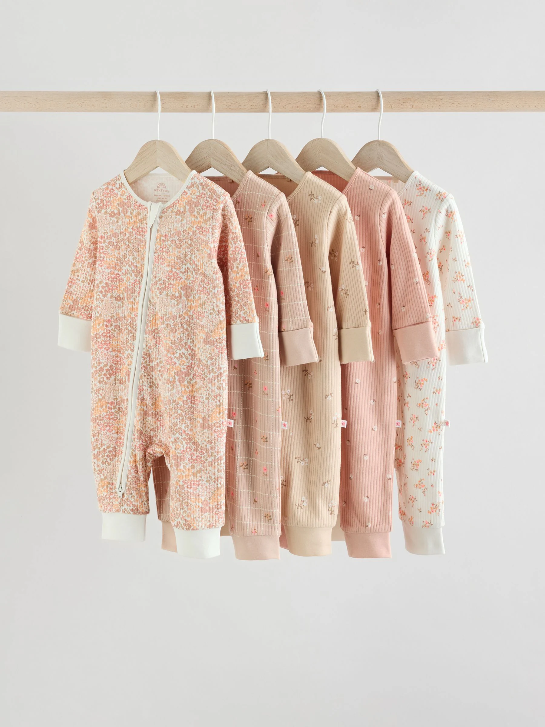 Neutraal - 5 Pack Baby-pyjama's met tweewegrits (0mnd -3jr)