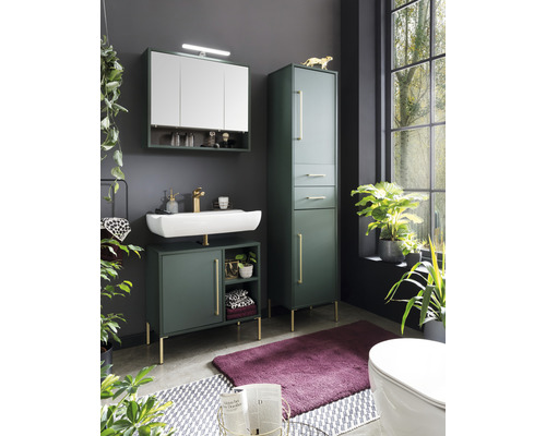 Spiegelkast van Möbelpartner Kent, 70 x 16 x 64,2 cm, bosgroen, 3-deurs, LED
