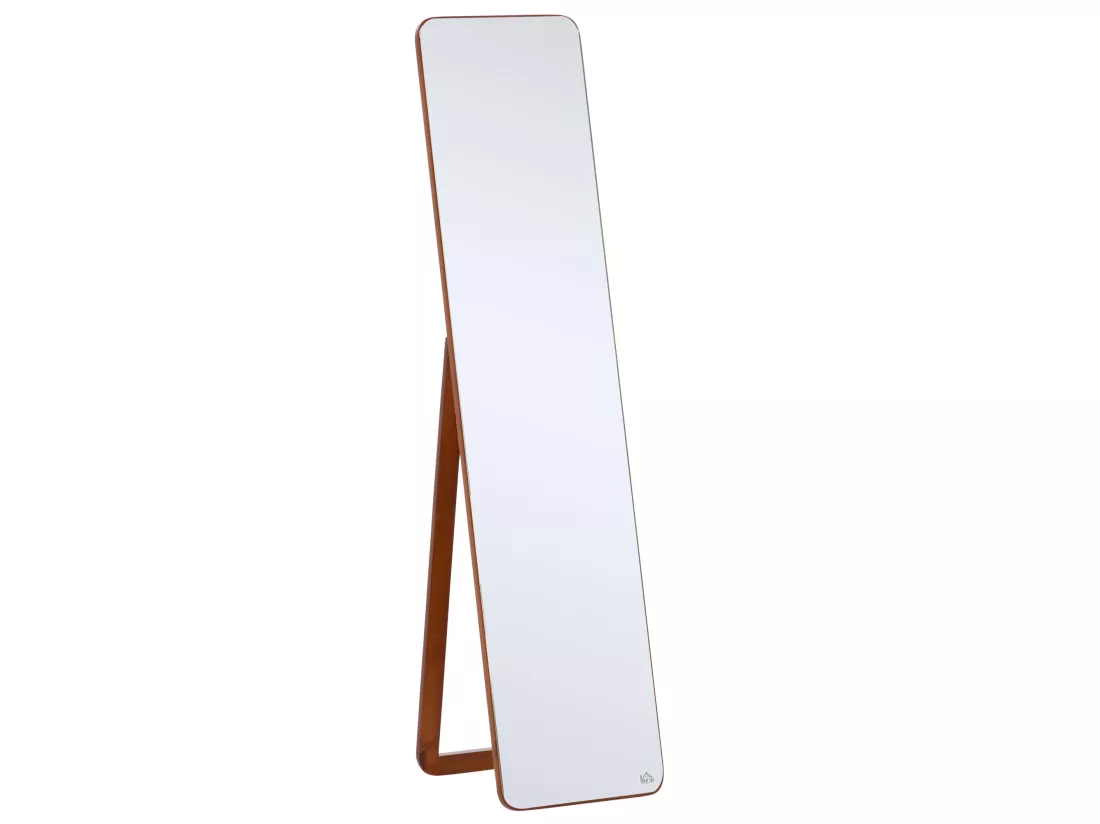 Miroir sur pied et mural rectangulaire dim. 37L x 43l x 156H cm verre MDF aspect noyer clair