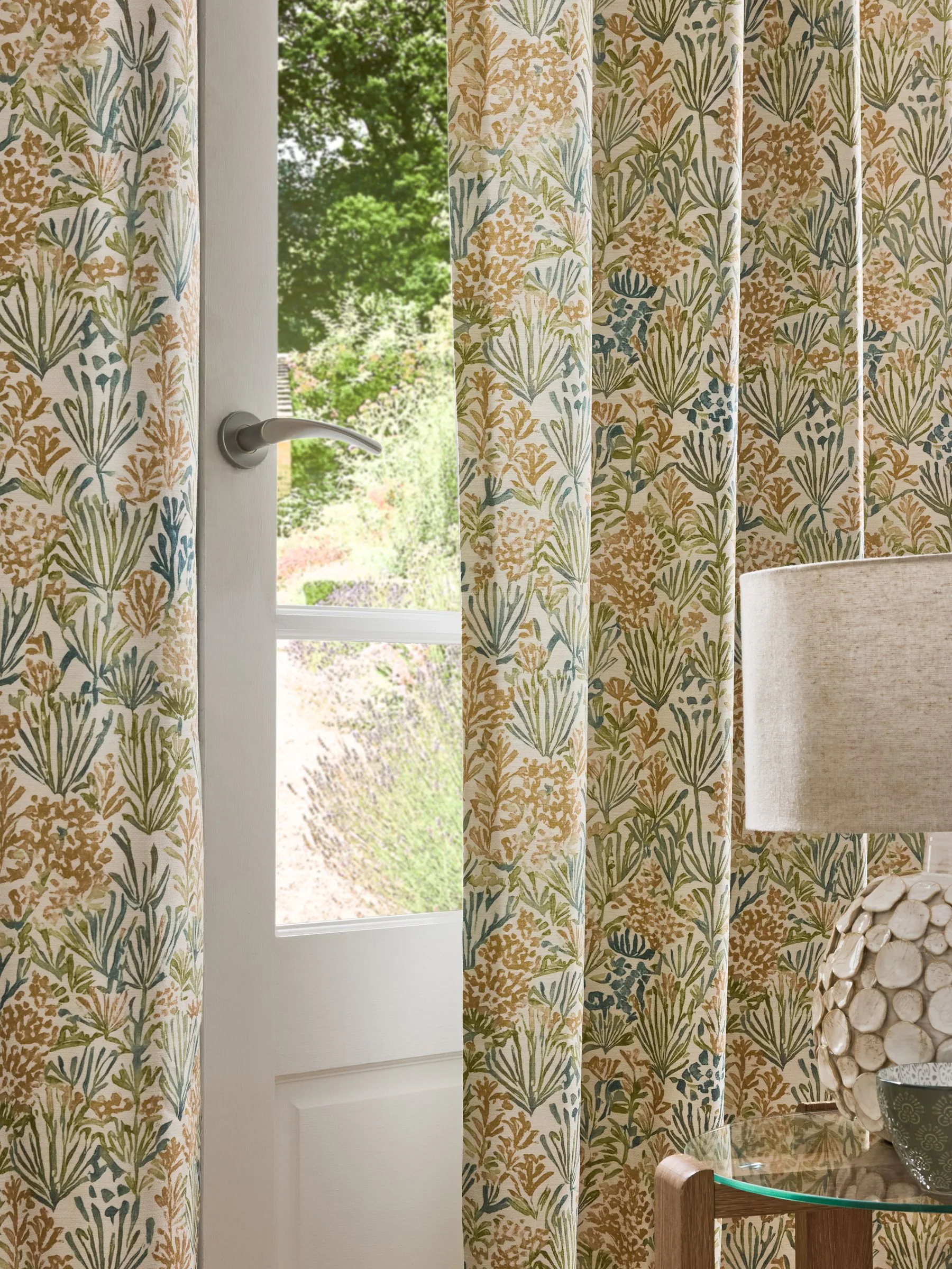 Autumn Leaf Print Eyelet Lined Curtains