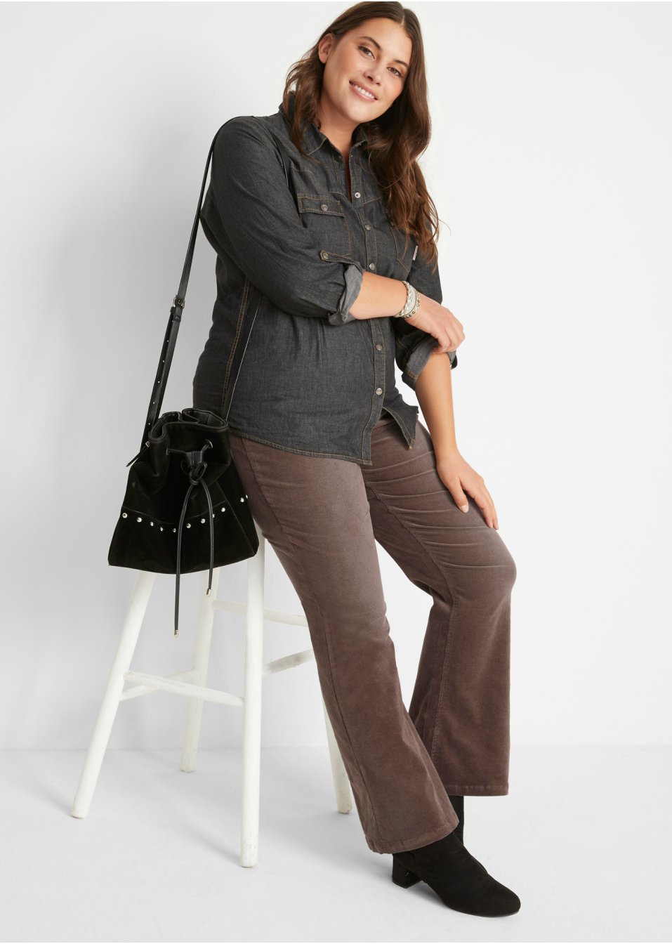 Pantalon extensible velours côtelé, FLARED