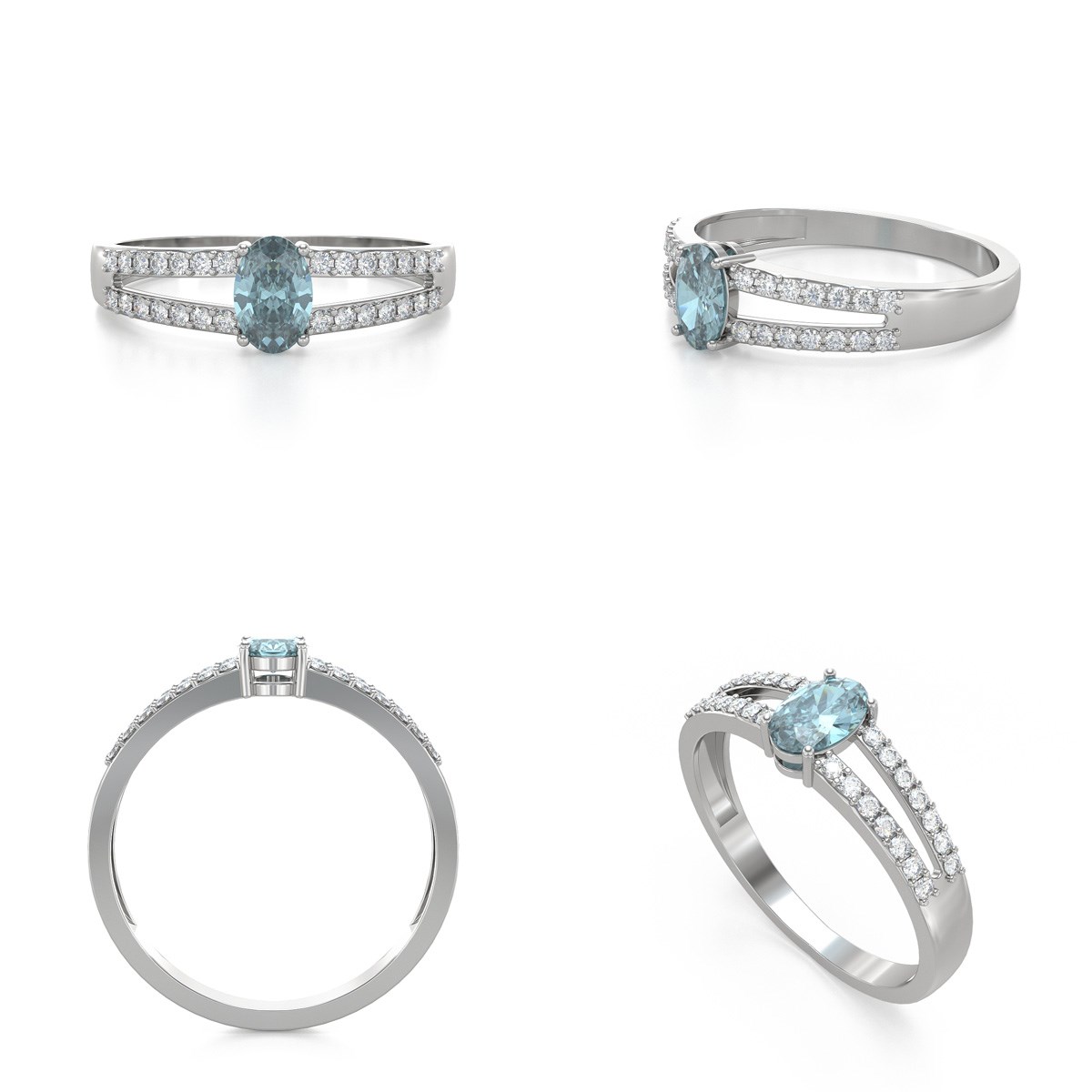 Bague Aigue-Marine et diamants sur Argent 925 2.102grs