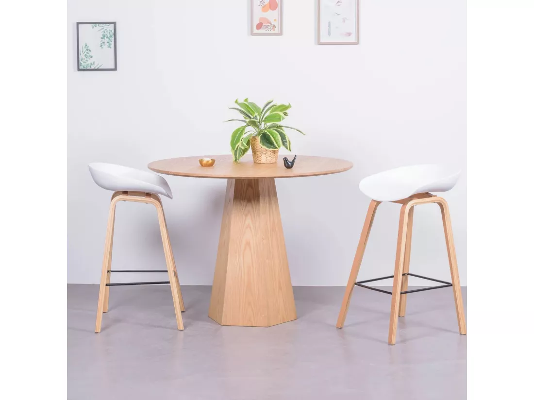 Tabouret nordique pieds en bois de hêtre (63cm) - Daxer - Blanc