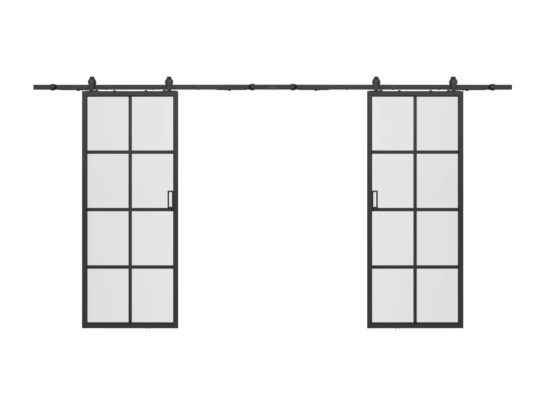 Porte coulissante double avec système en applique - aluminium et verre trempé dépoli - 2 x H205 x L93 cm - WILDEN II