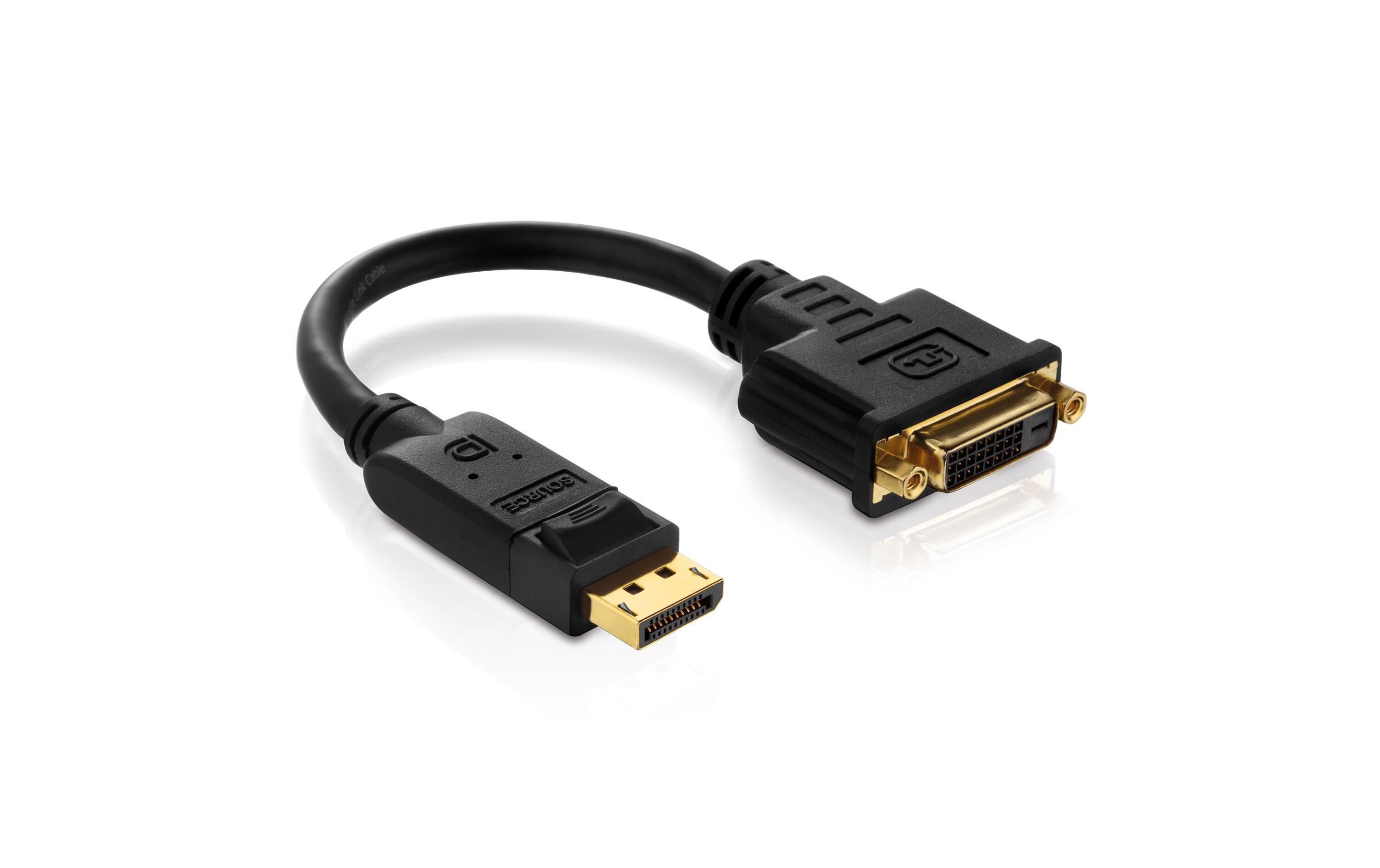 Adapter DisplayPort - DVI-DDisplayPort Stecker auf DVI-D Buchse (18+1) Single Link, 0,1 Meter Portsaver, schwarz