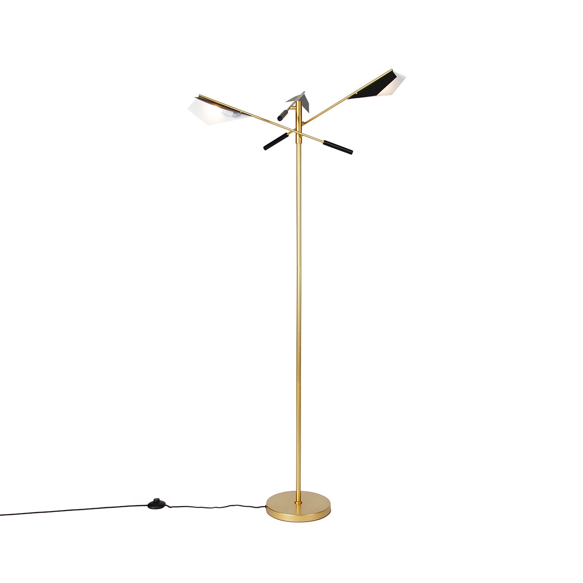 QAZQA - Design vloerlamp, zwart met goud/messing, 3-lichts - Sinem/woonkamer/slaapkamer - staal, langwerpig - geschikt voor G9 ledlampen