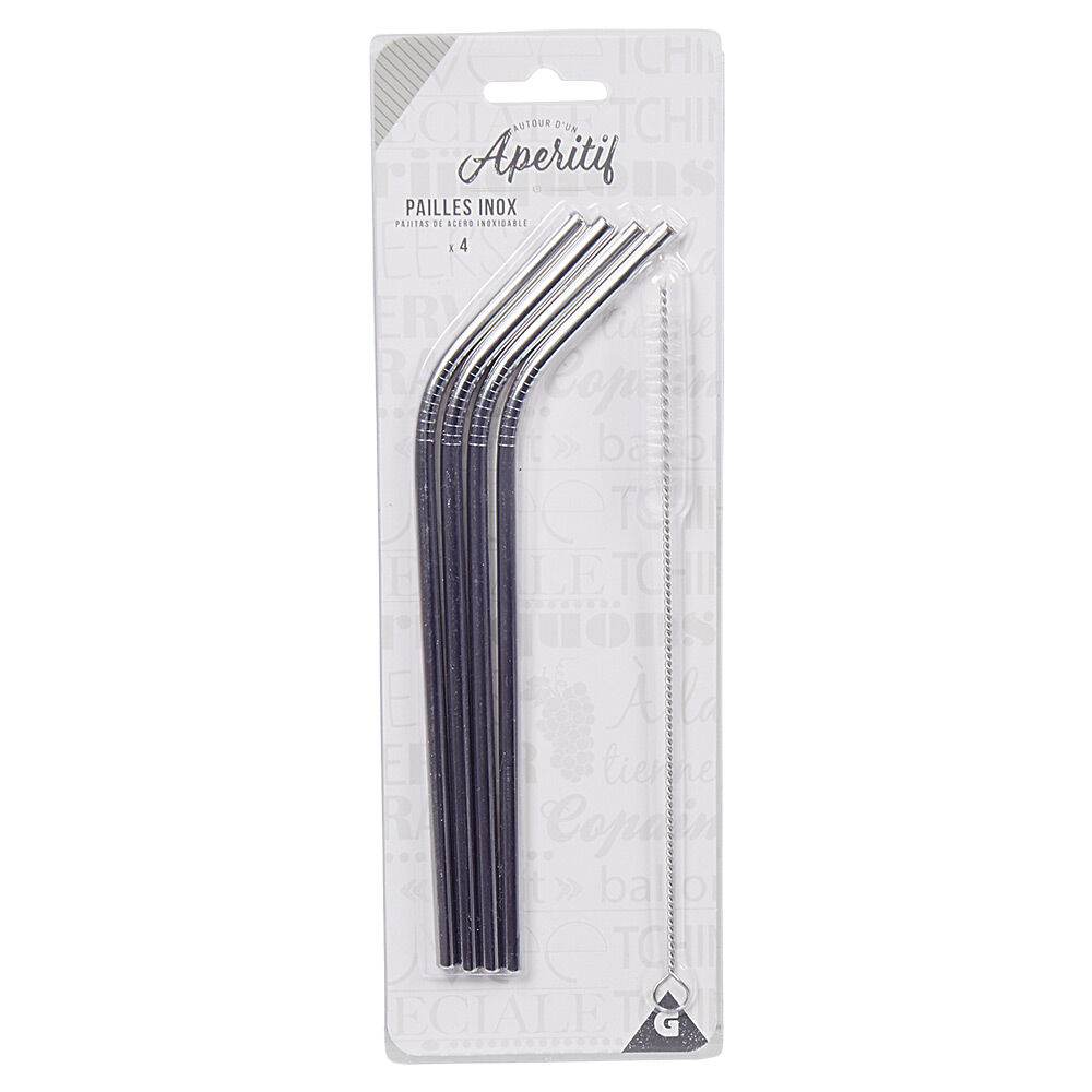 Set de 4 pailles en inox avec 1 goupillon
