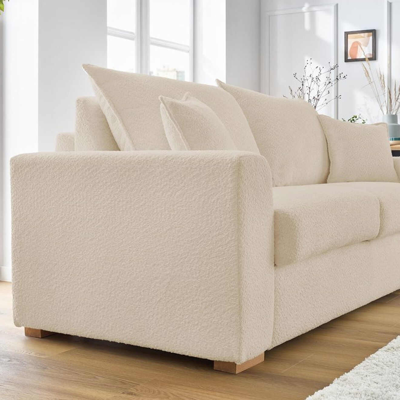 Bobochic Canapé convertible express augustin bouclette beige  - 205x96x97 cm