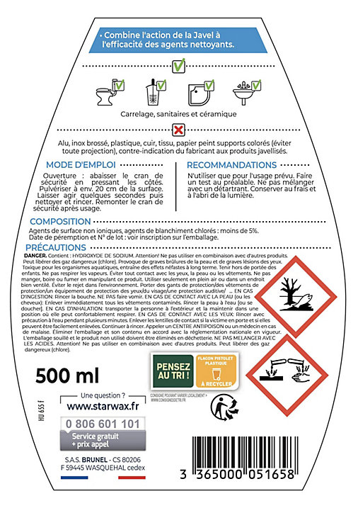Nettoyant dégraissant javel Starwax 500ml