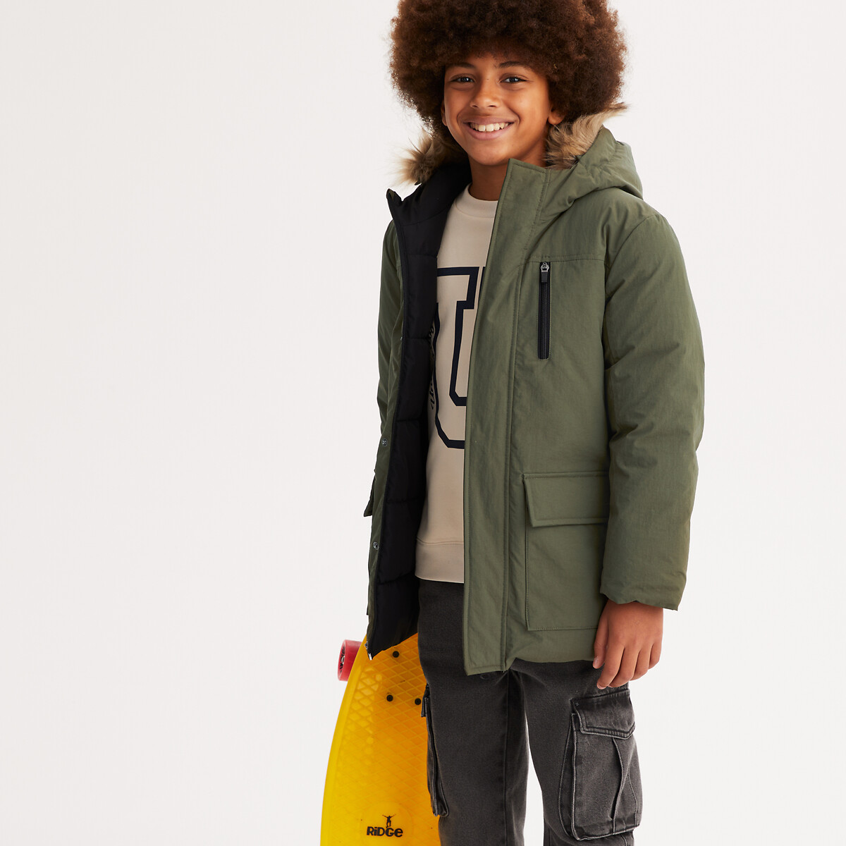 COLEÇÕES LA REDOUTE<br>Parka reversível com capuz forrado com pele sintética