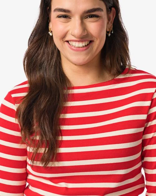 t-shirt Cara à col bateau et rayures pour femmes rouge