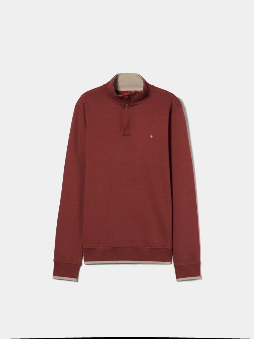 Sweater de algodão com botões e meio fecho